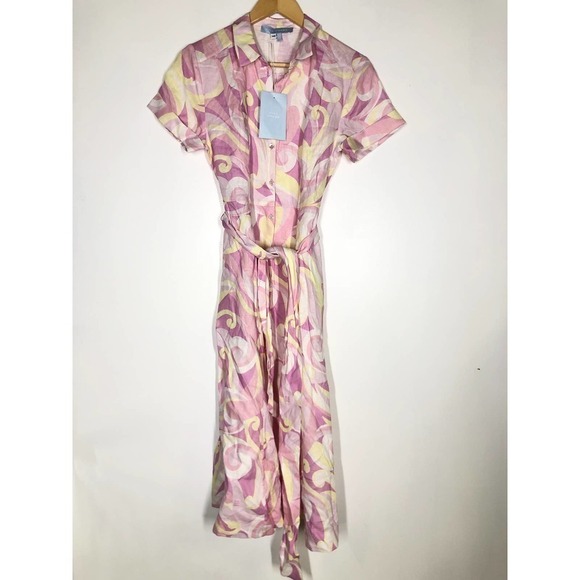 Hill House The Lily Dress Short Sleeves Linen Pink XS NWT - Picture 4 of 11